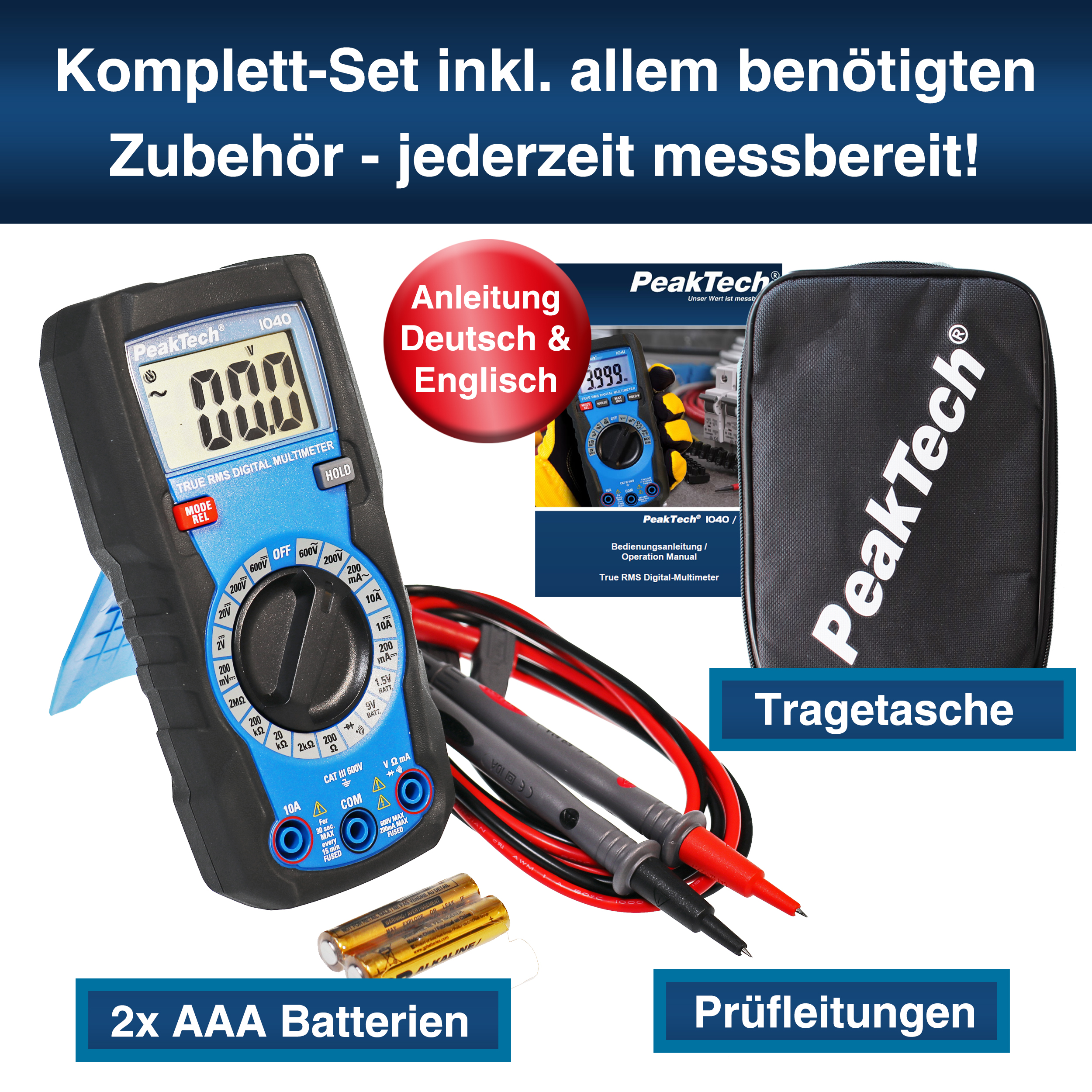 «PeakTech® P 1040» Multimetr cyfrowy TrueRMS 2000 zliczeń