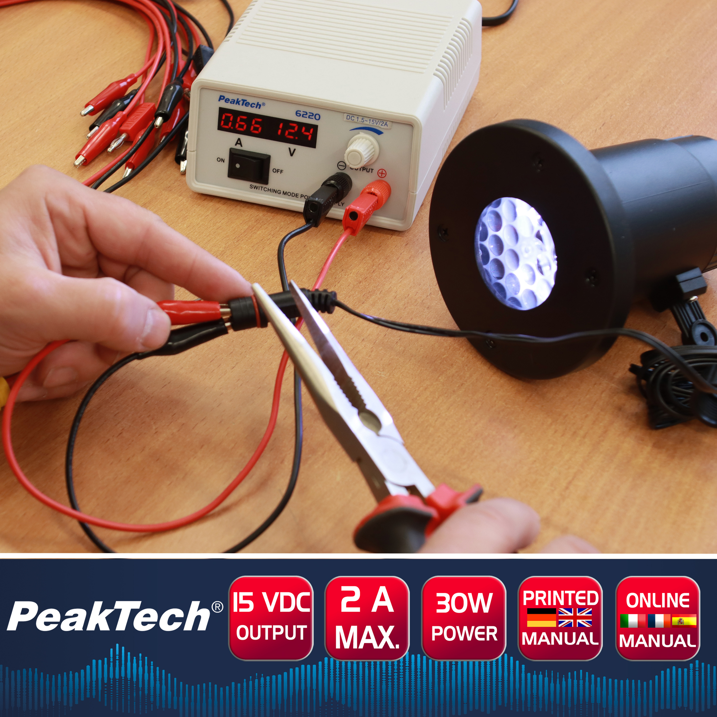 «PeakTech® P 6220» Mini power supply, 1,5 - 15 V / 2 A DC