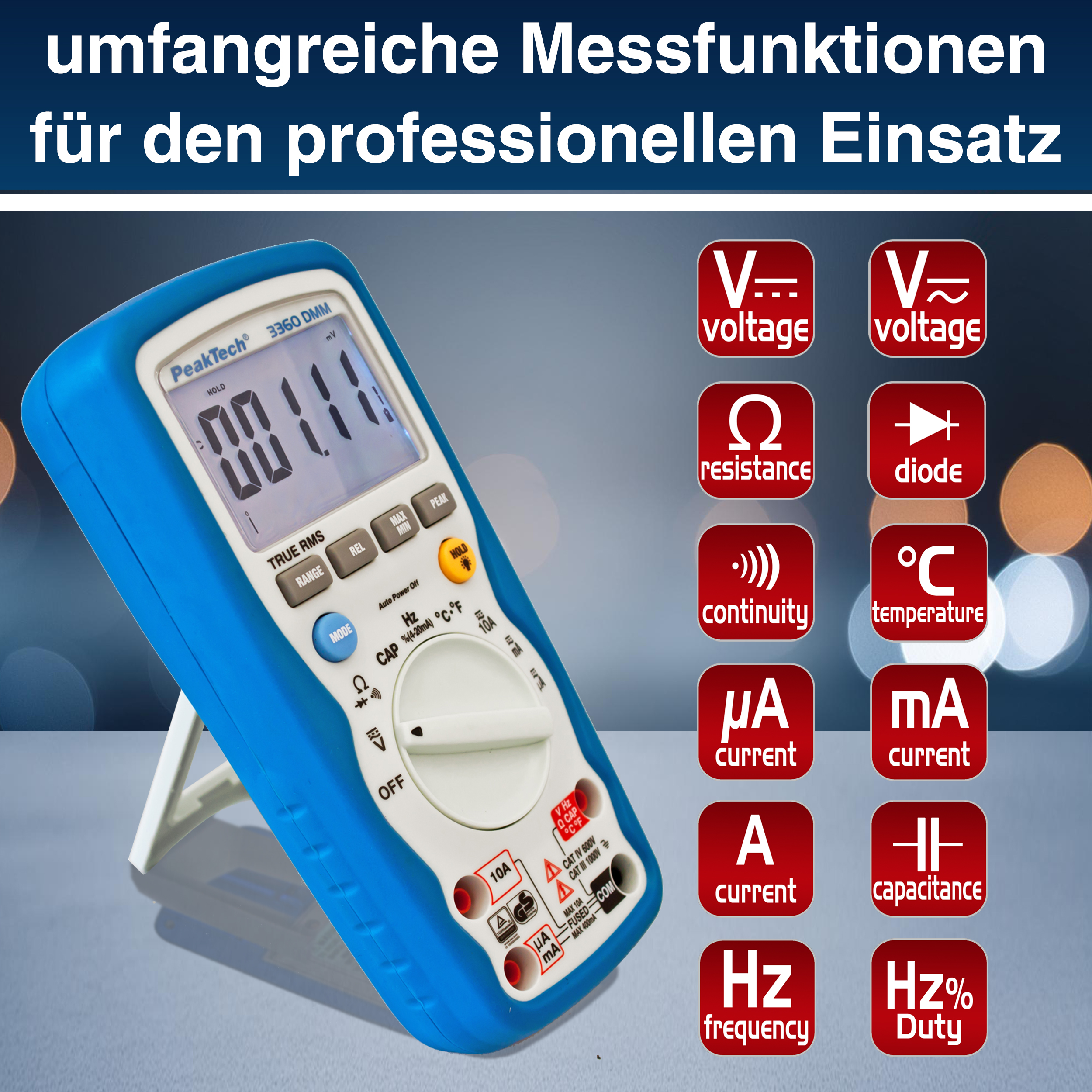 «PeakTech® P 3360» Digital multimeter, 40,000 counts, IP67 & TrueRMS
