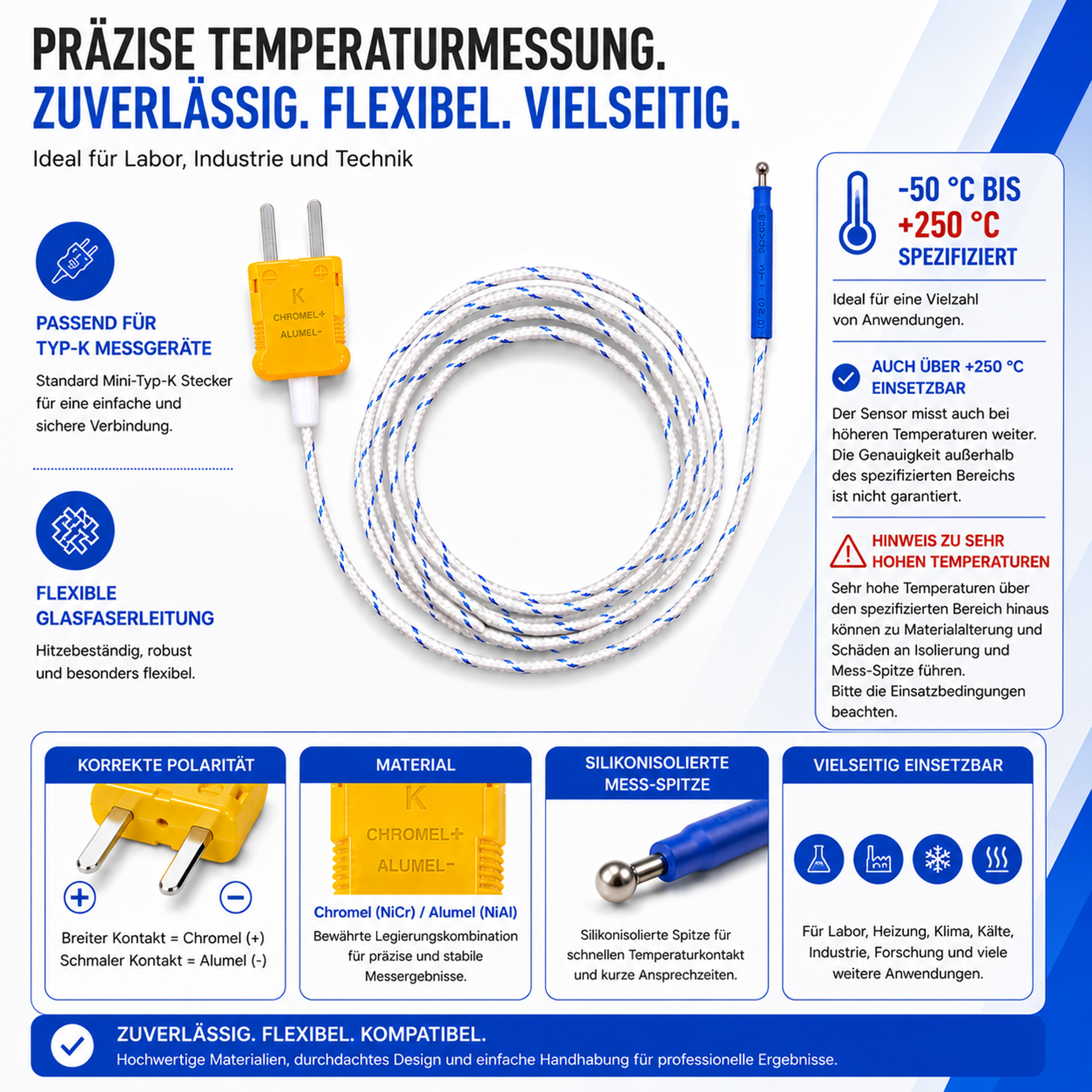 «PeakTech® P TF-50» Sonda perełkowa, -50 ... +250°C