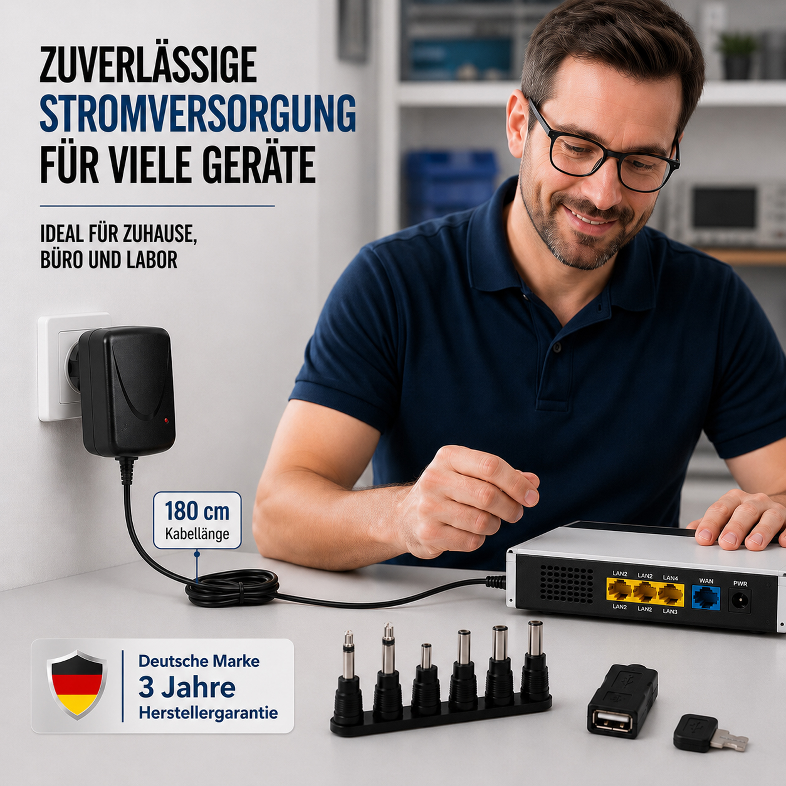 «PeakTech® P 3127 B» Universal-Steckernetzgerät 3 ... 12V DC, 1500mA