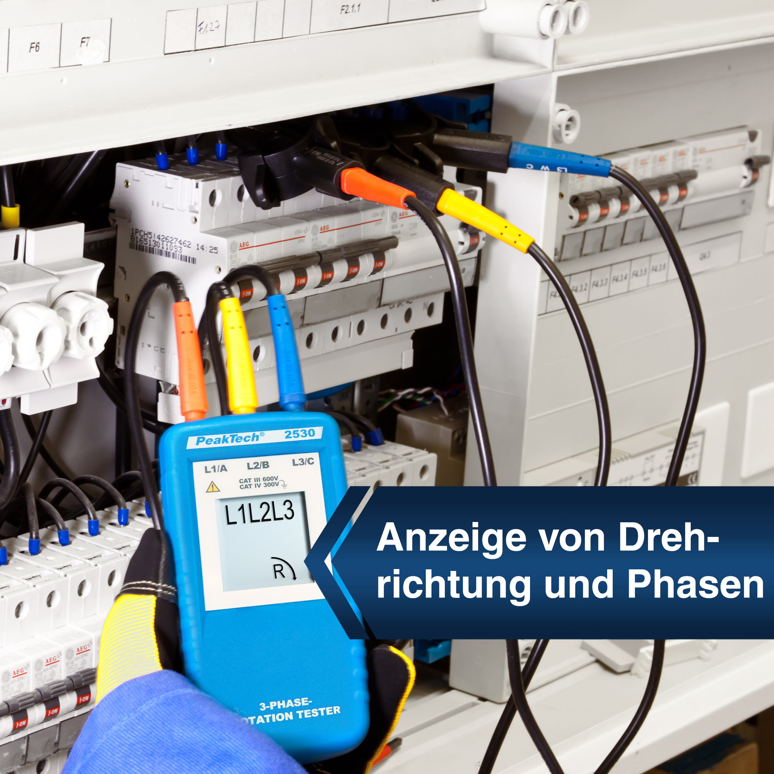 «PeakTech® P 2530» 3-phase direction indicator with LCD display