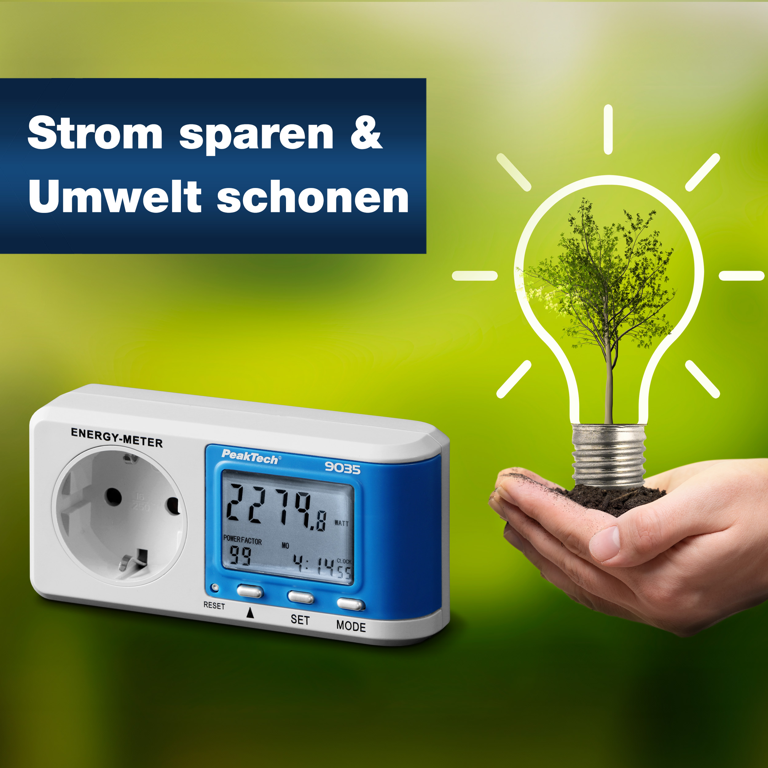 «PeakTech® P 9035» Energiekostenmessgerät mit 0,1 W Auflösung und Anzeigepuffer