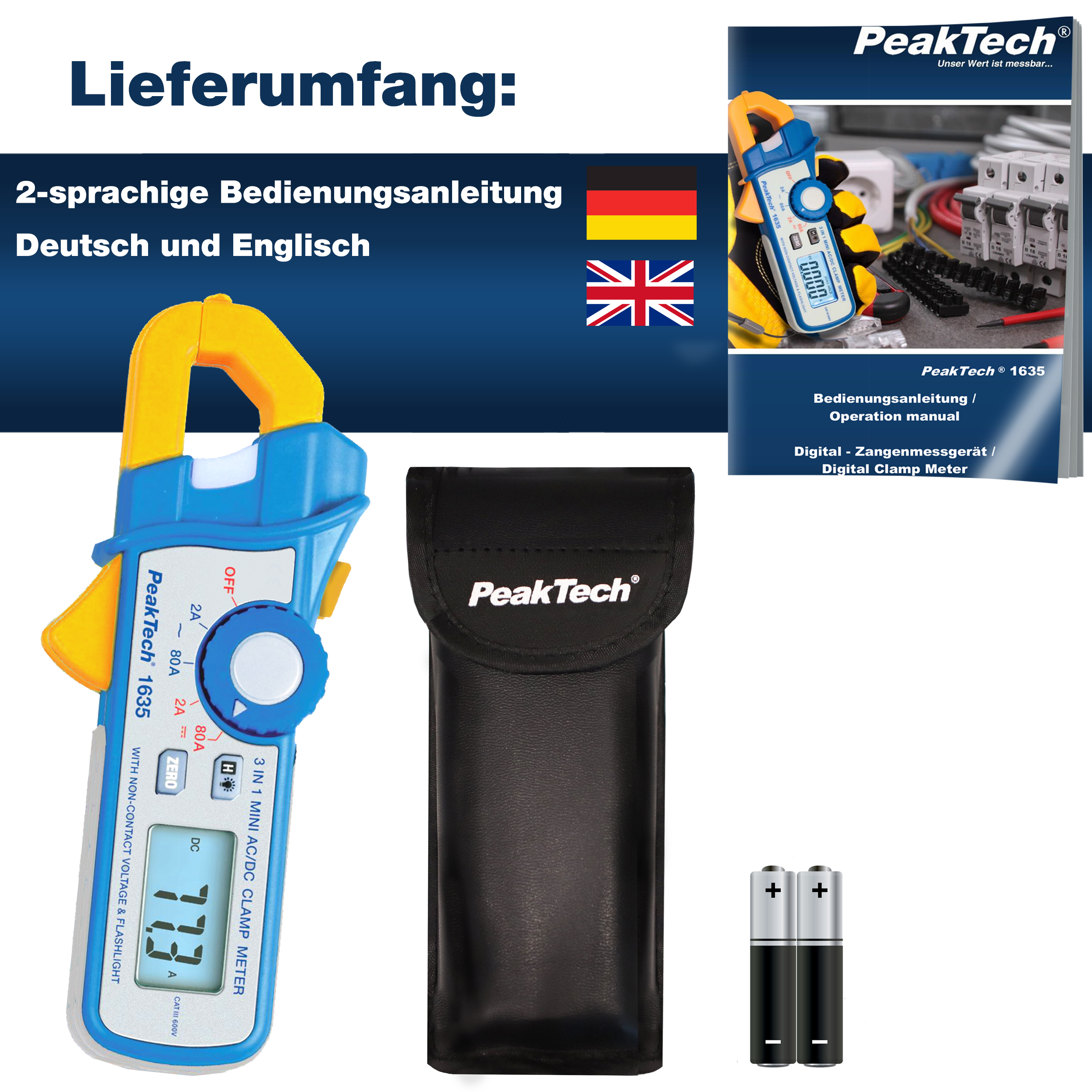 «PeakTech® P 1635» Kriechstromzange 2 / 80 A AC/DC mit 1mA Auflösung
