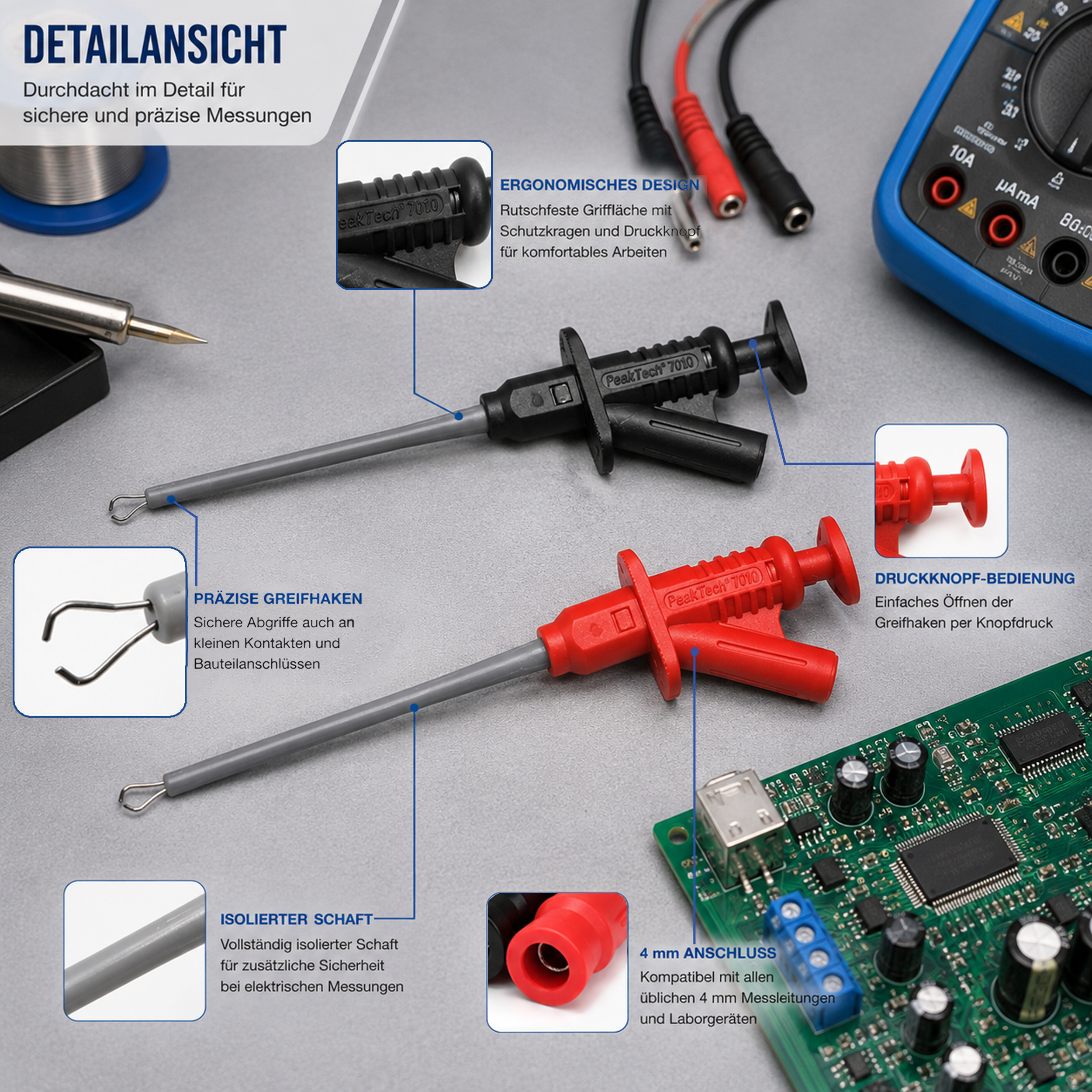 «PeakTech® P 7010» Tapping clamps for Digital Multimeter; 5 A