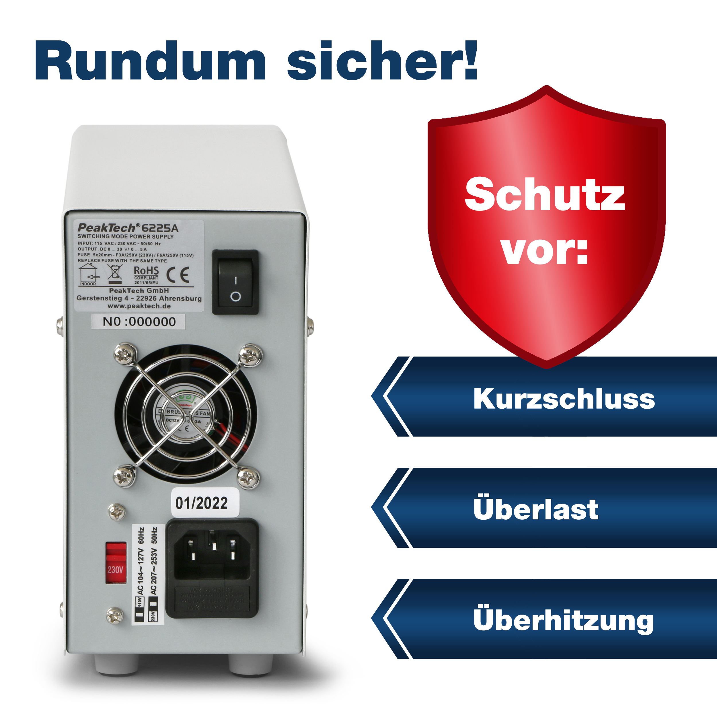 «PeakTech® P 6225 A» Zasilacz laboratoryjny 0 - 30 V / 0 - 5 A DC