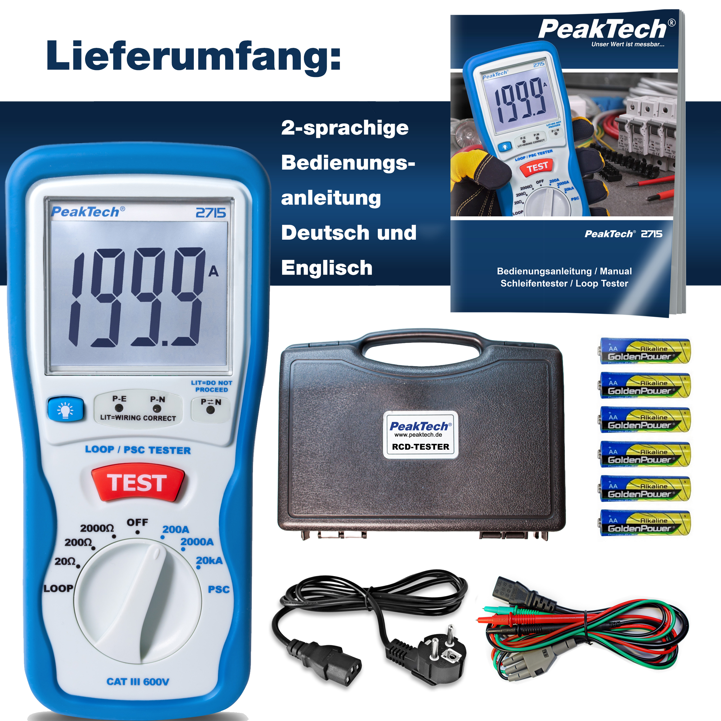 «PeakTech® P 2715» Digital LOOP / PSC loop impedance tester