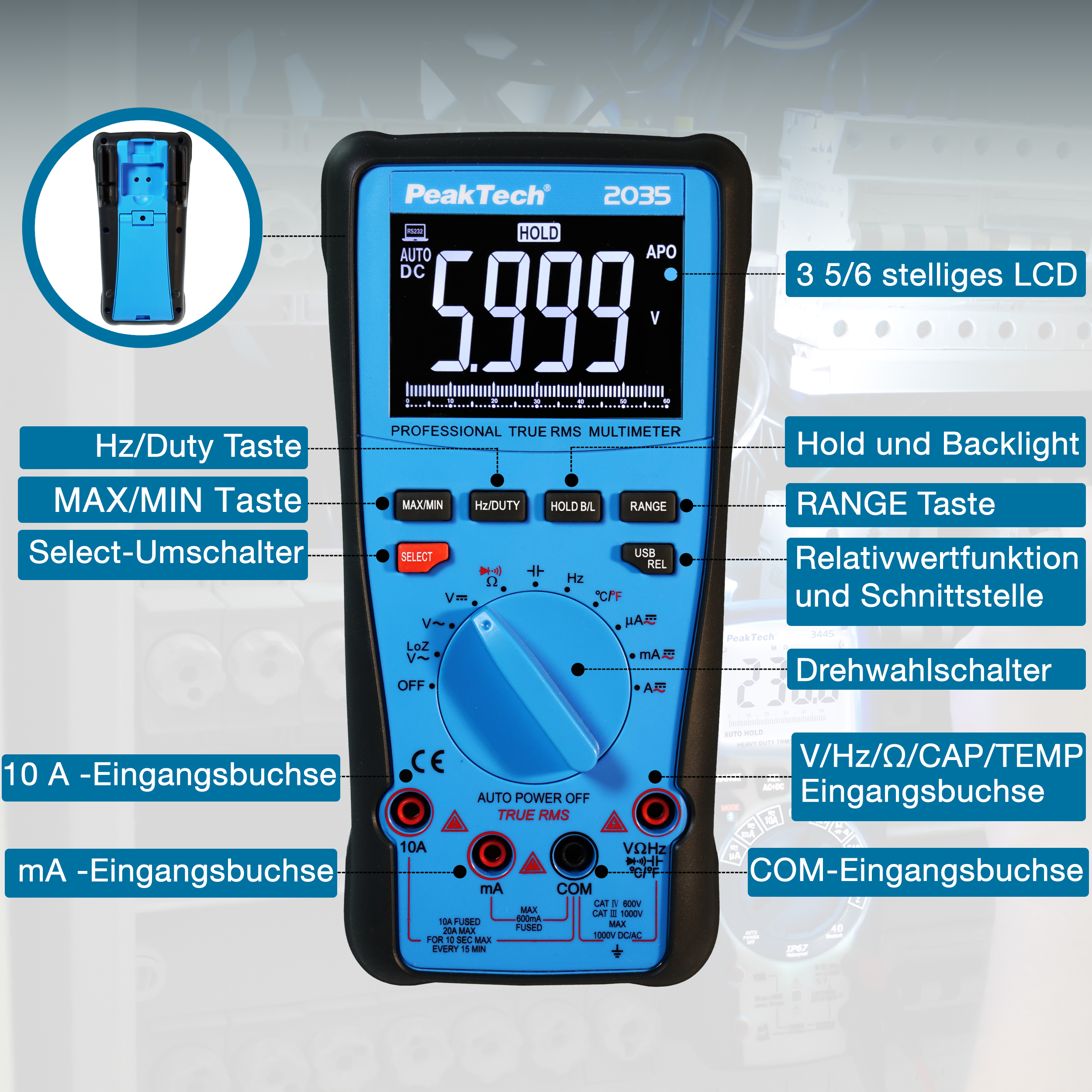 «PeakTech® P 2035» Multimètre True RMS 1000V 6000 compteurs, USB