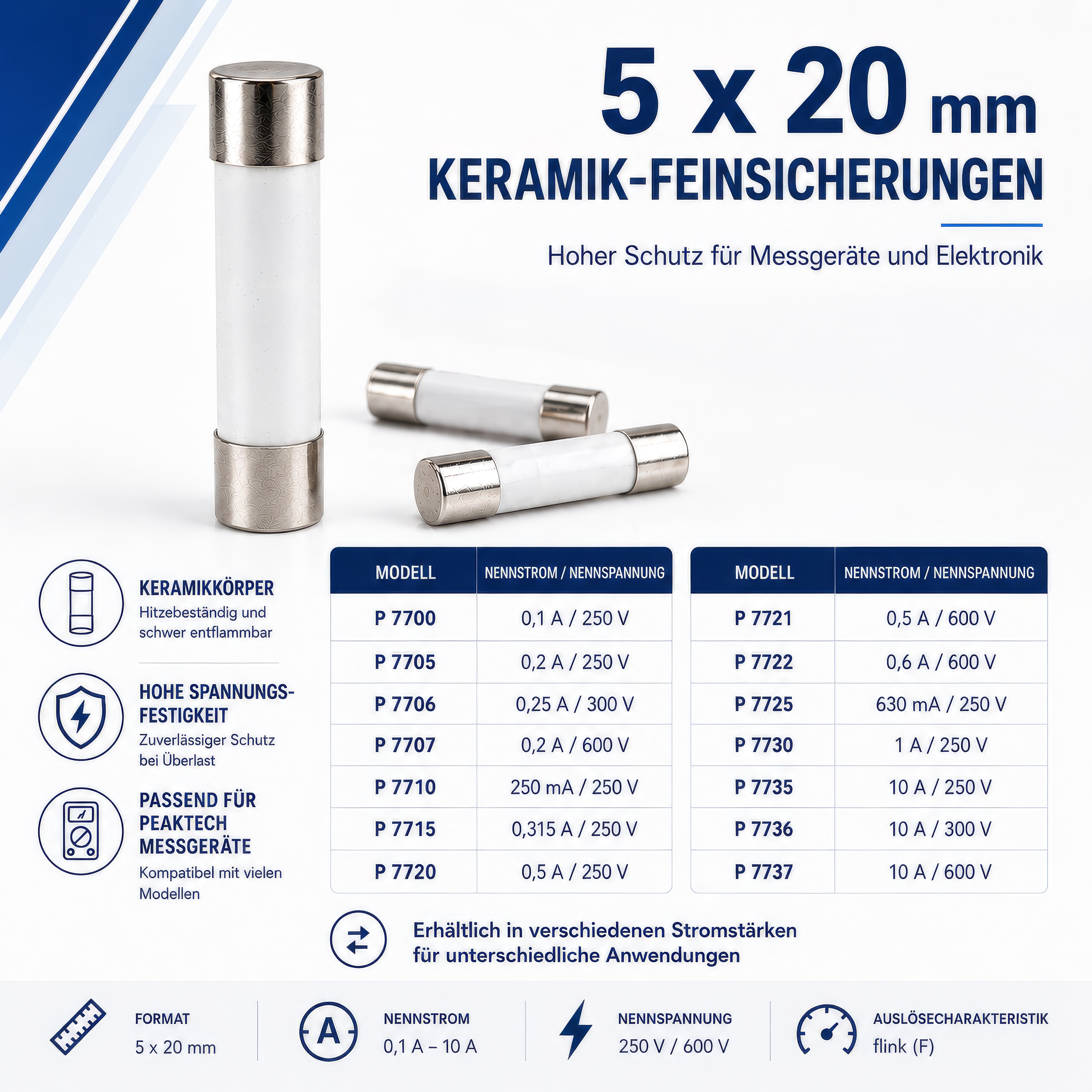 «PeakTech® P 7710» microfuse ~ 250 mA / 250 V ~ 5 x 20 mm ~ fast-acting (F)