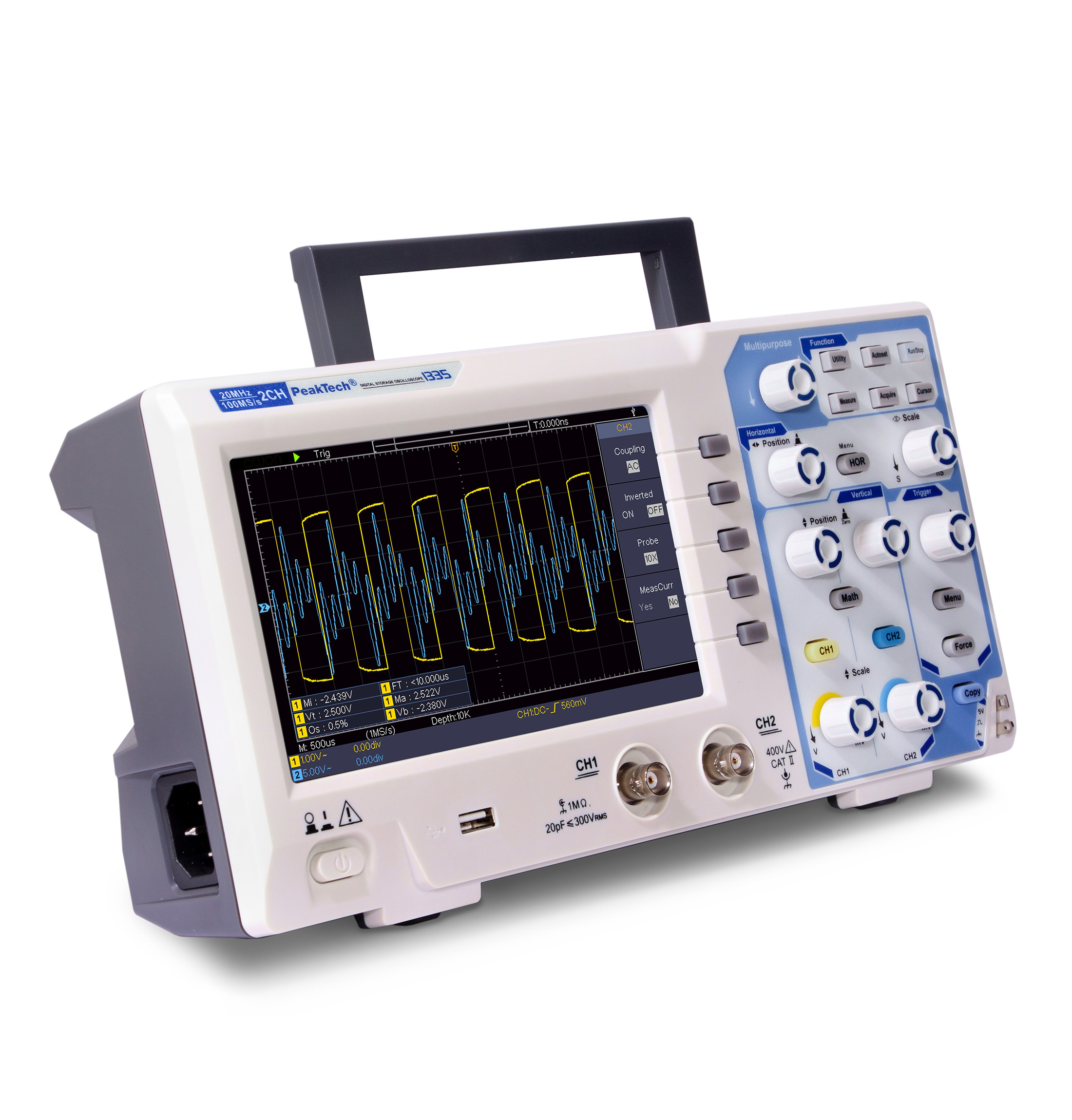«PeakTech® P 1335» 20 MHz / 2 CH, 100 MS/s Digitalspeicheroszilloskop
