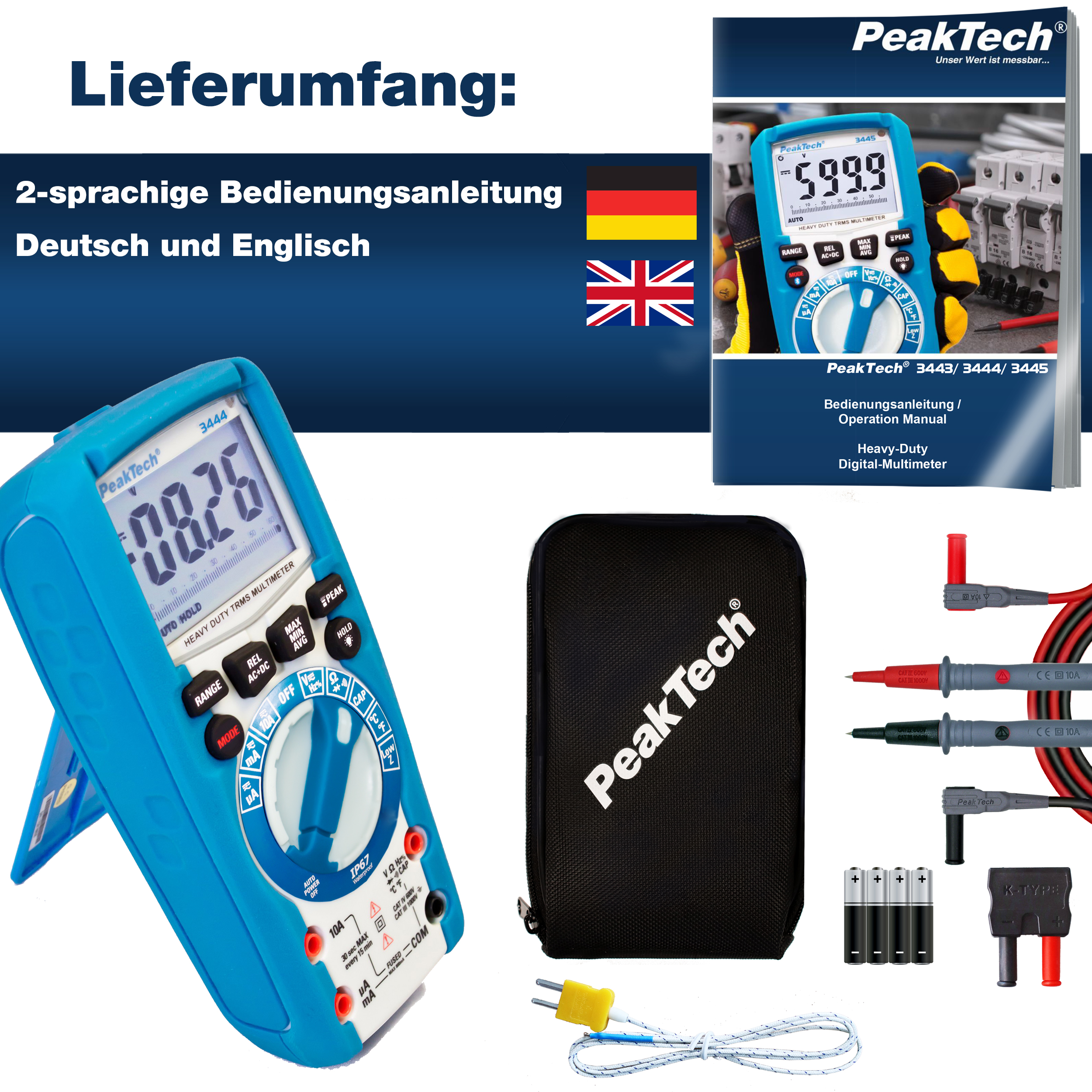 «PeakTech® P 3444» TrueRMS Digitalmultimeter 6.000 Counts, IP67