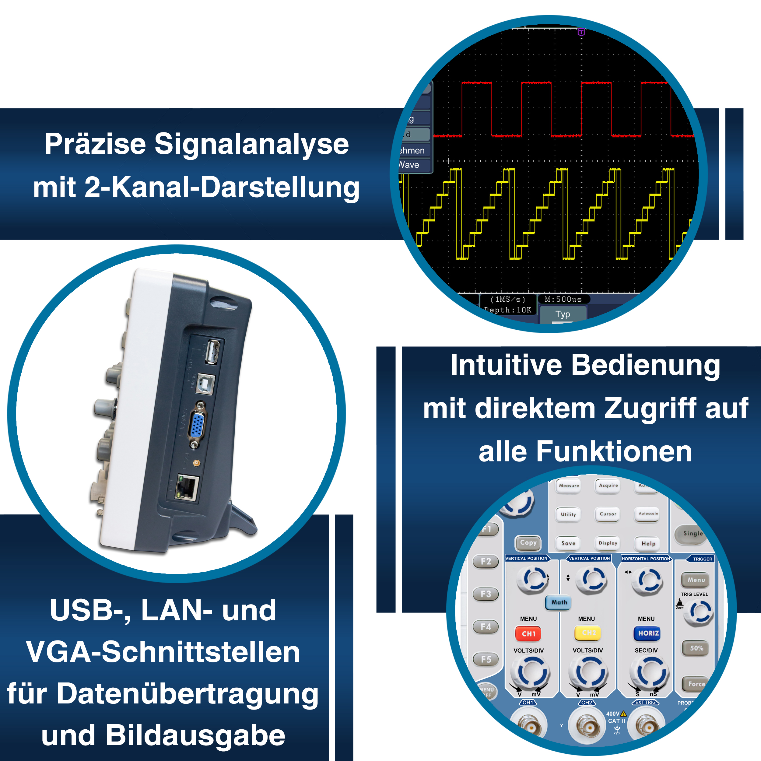 «PeakTech® P 1265» 30 MHz / 2 CH, 250 MS/s Digitalspeicheroszilloskop