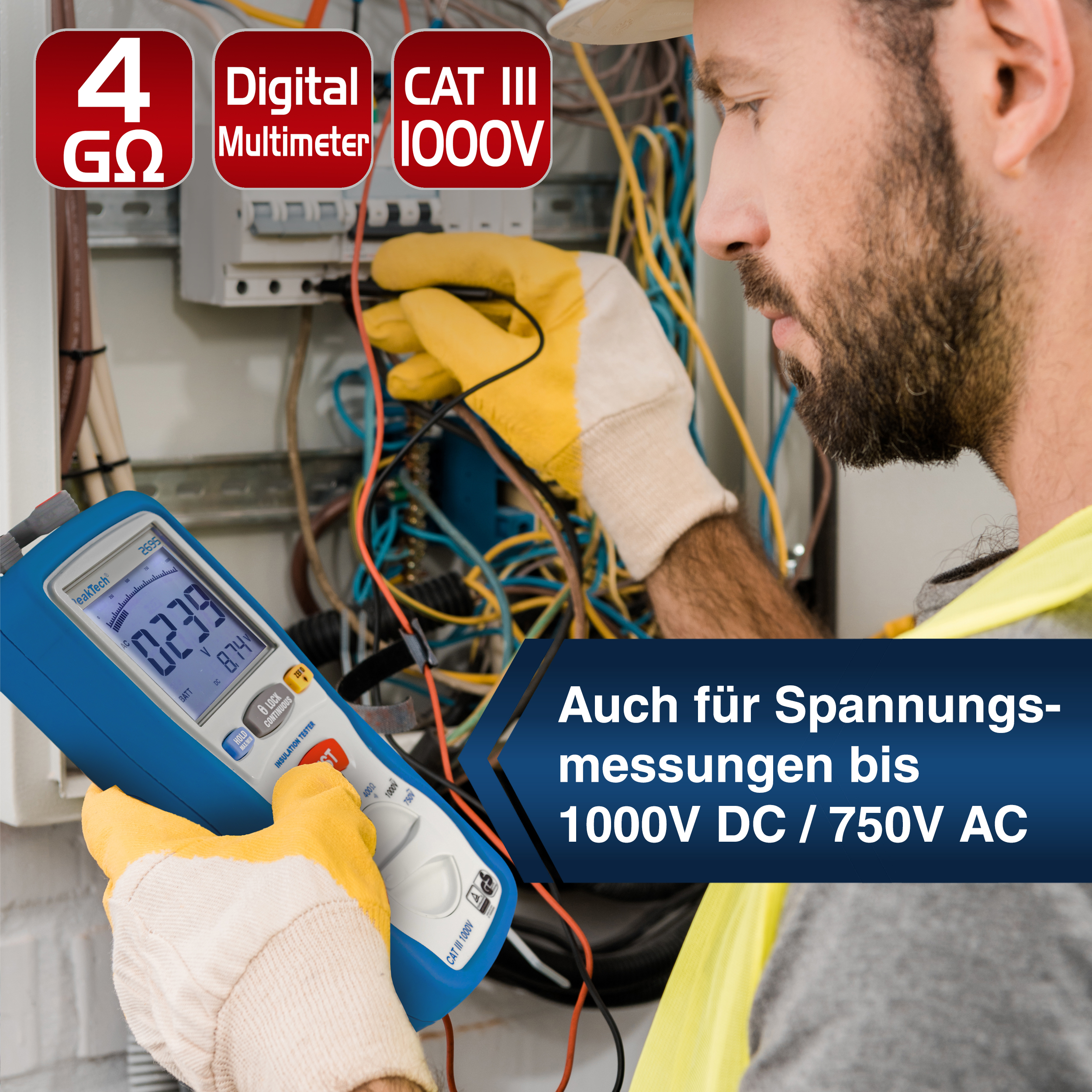 «PeakTech® P 2695» Medidor de Aislamiento 125/250/500/1000 V /4000 MΩ