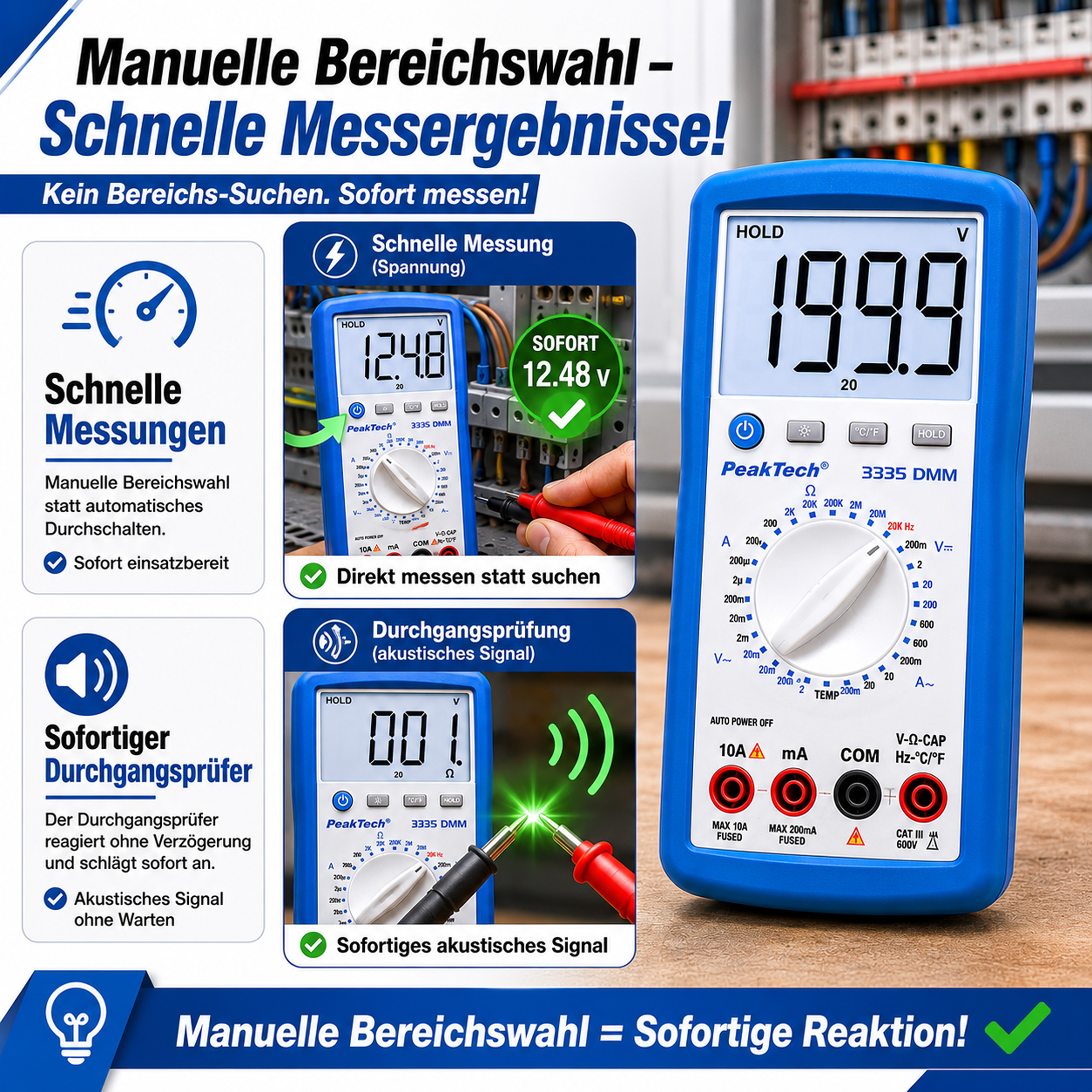«PeakTech® P 3335» Digital multimeter, 2,000 counts, 600V AC/DC