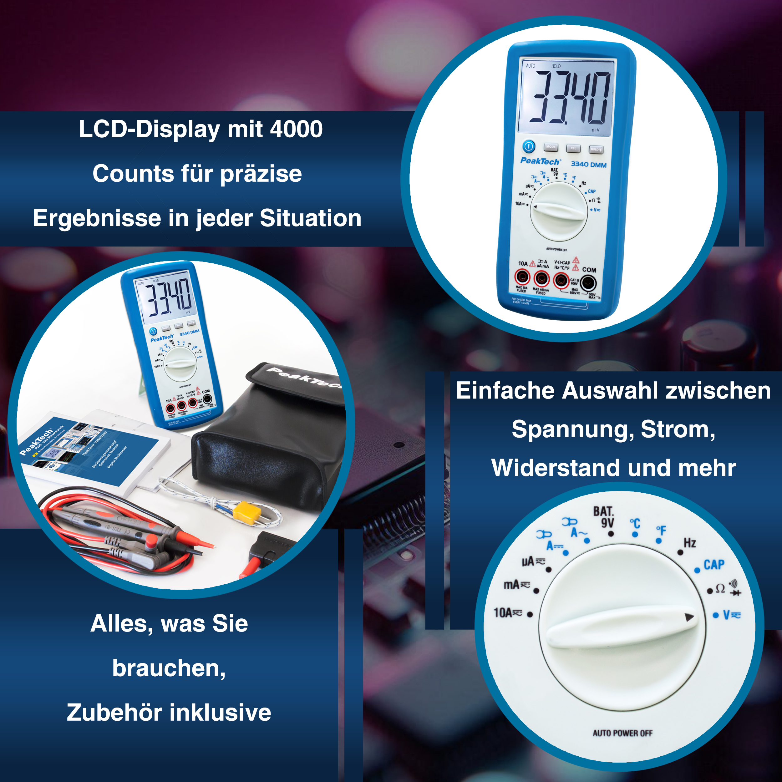 «PeakTech® P 3340» Digital multimeter, 4,000 counts, 600V AC / DC