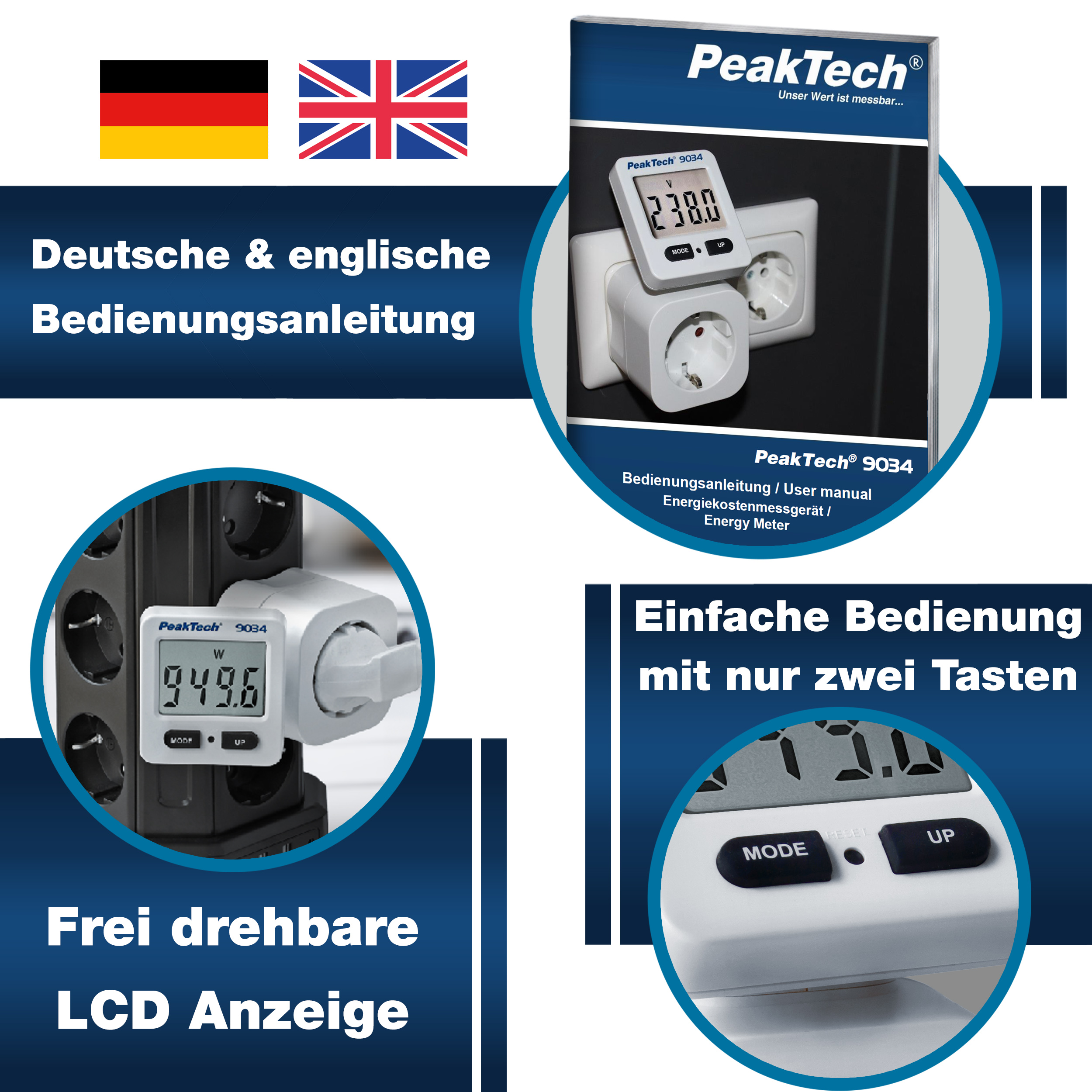 «PeakTech® P 9034» Energy meter 0.1 W with rotating display